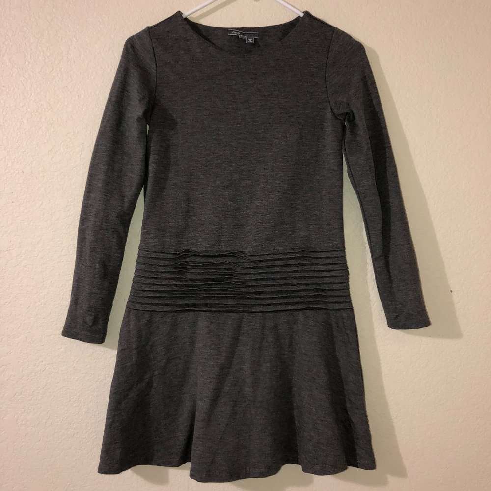 VINCE Gray Pleated Waist Dress L